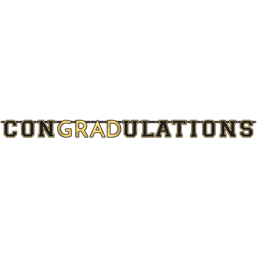 "ConGRADulations" Hanging Garland Banner Decoration, Black/Gold, 130-in, for Graduation