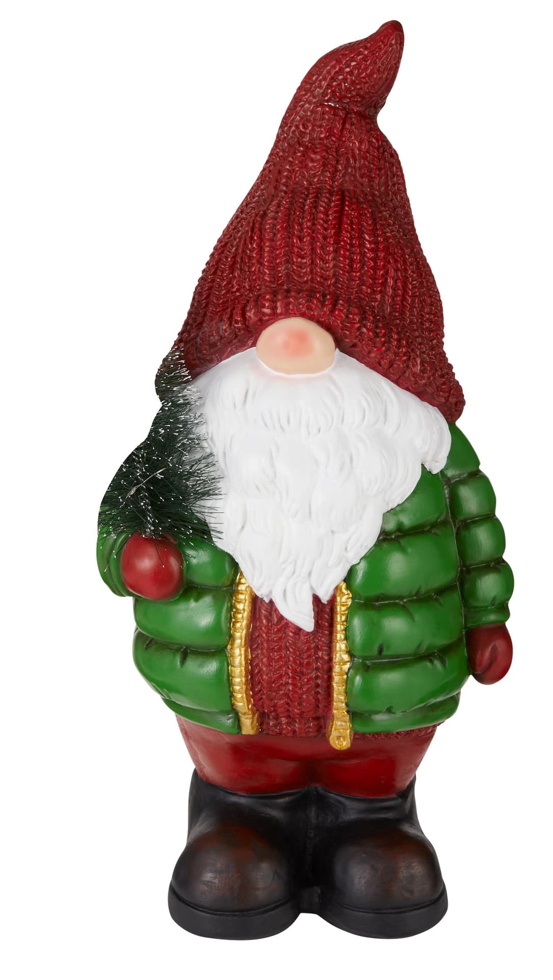 FOR LIVING Christmas Decoration Pre-Lit Large Size Puffer Jacket Gnome, 25.5-in