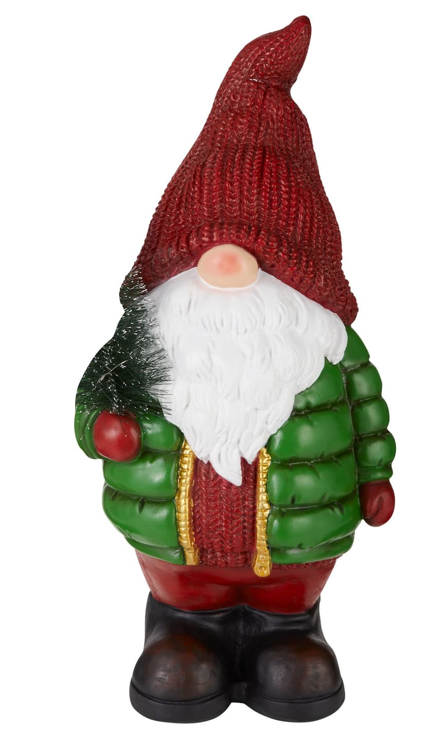 FOR LIVING Christmas Decoration Pre-Lit Large Size Puffer Jacket Gnome, 25.5-in