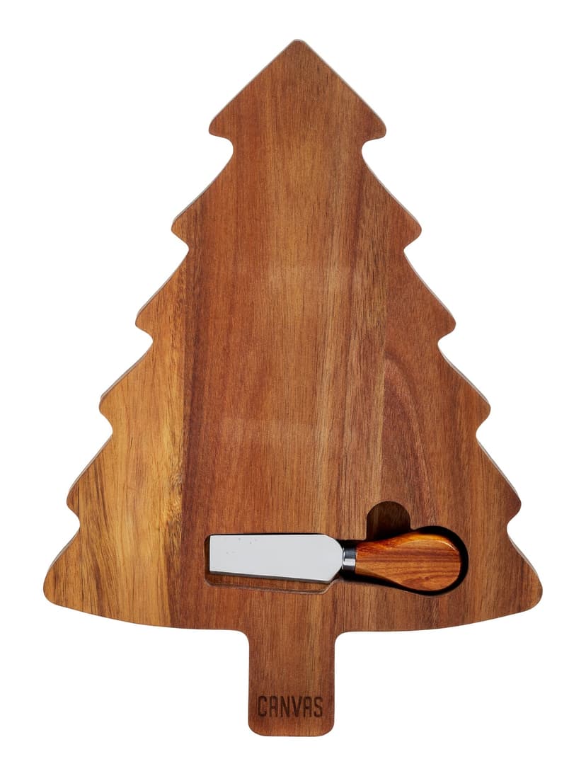 CANVAS Canadian Christmas Collection Dinnerware Cheese Board & Knife Set, Acacia Wood