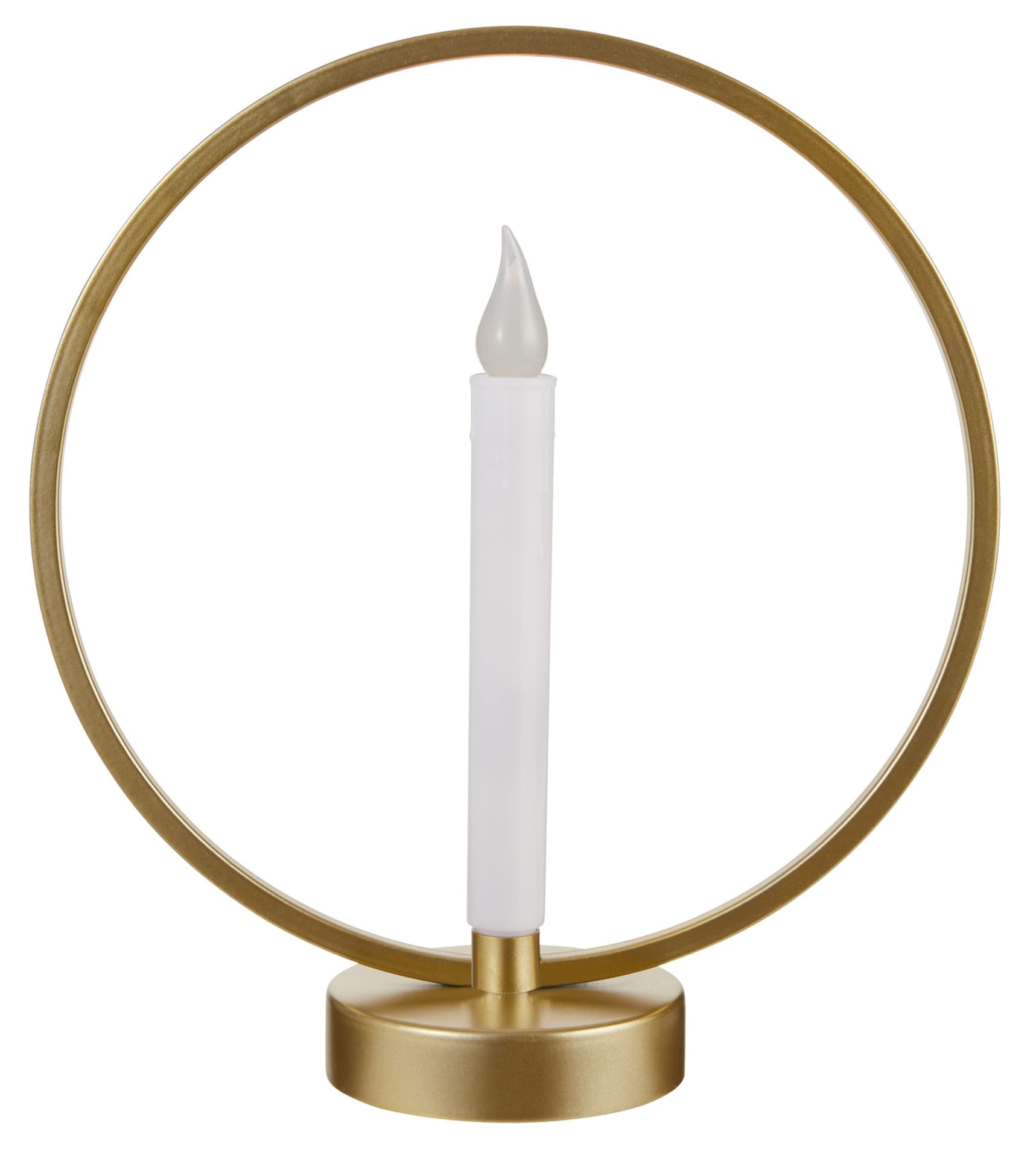 CANVAS Tabletop Christmas Décor Gold Circle Candelabra with a Single Flameless Candle, 10.6-in