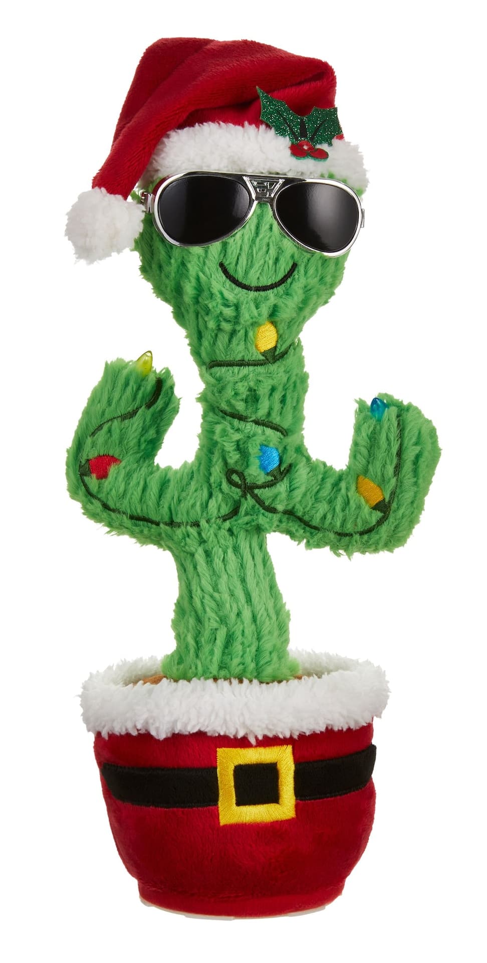 Animated Dancing Musical Christmas Decoration Twisting Cactus, 13-in
