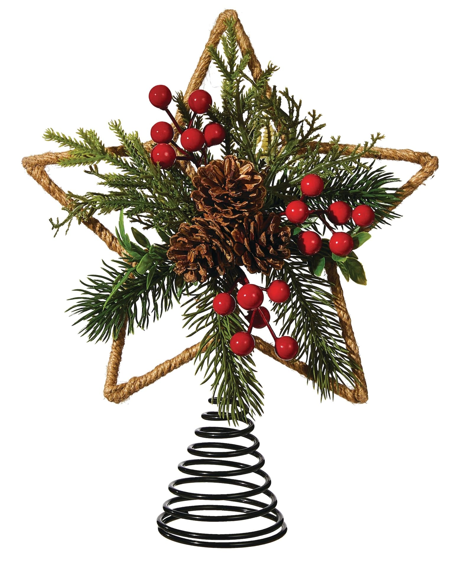 CANVAS Jute-Wrapped Star with Pine & Red Berries Christmas Tree Topper