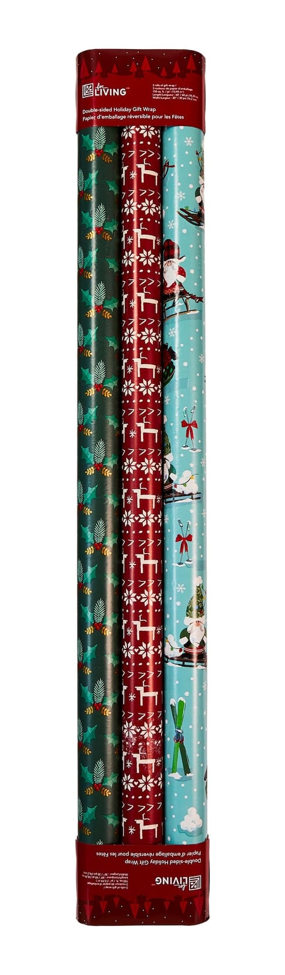 For Living Reversible Holiday Gift Wrap, 150-sq ft, 3-pk