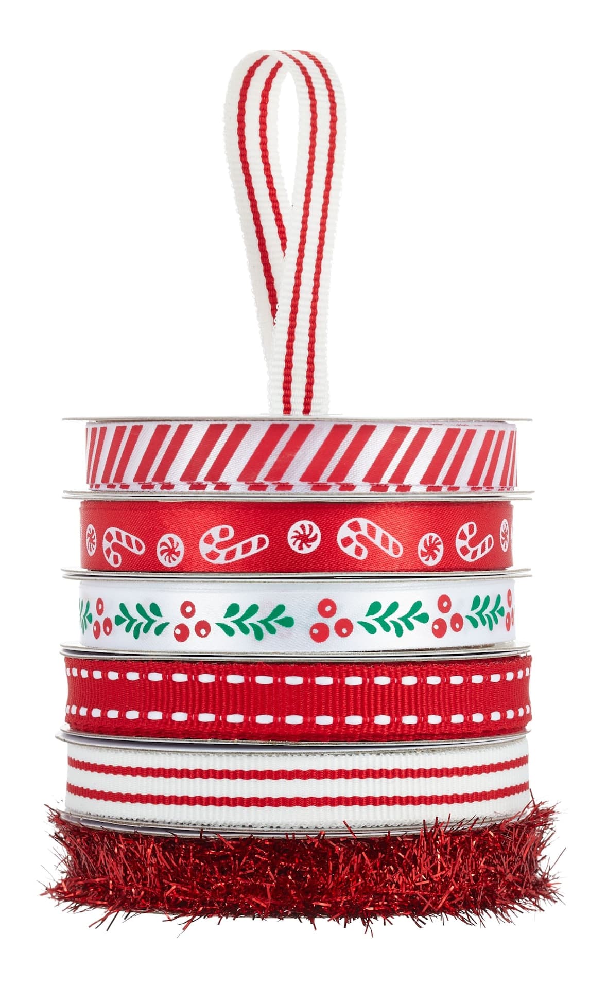 CANVAS Santa's Workshop Collection Narrow Ribbon Spool Christmas Decoration, 6-pk
