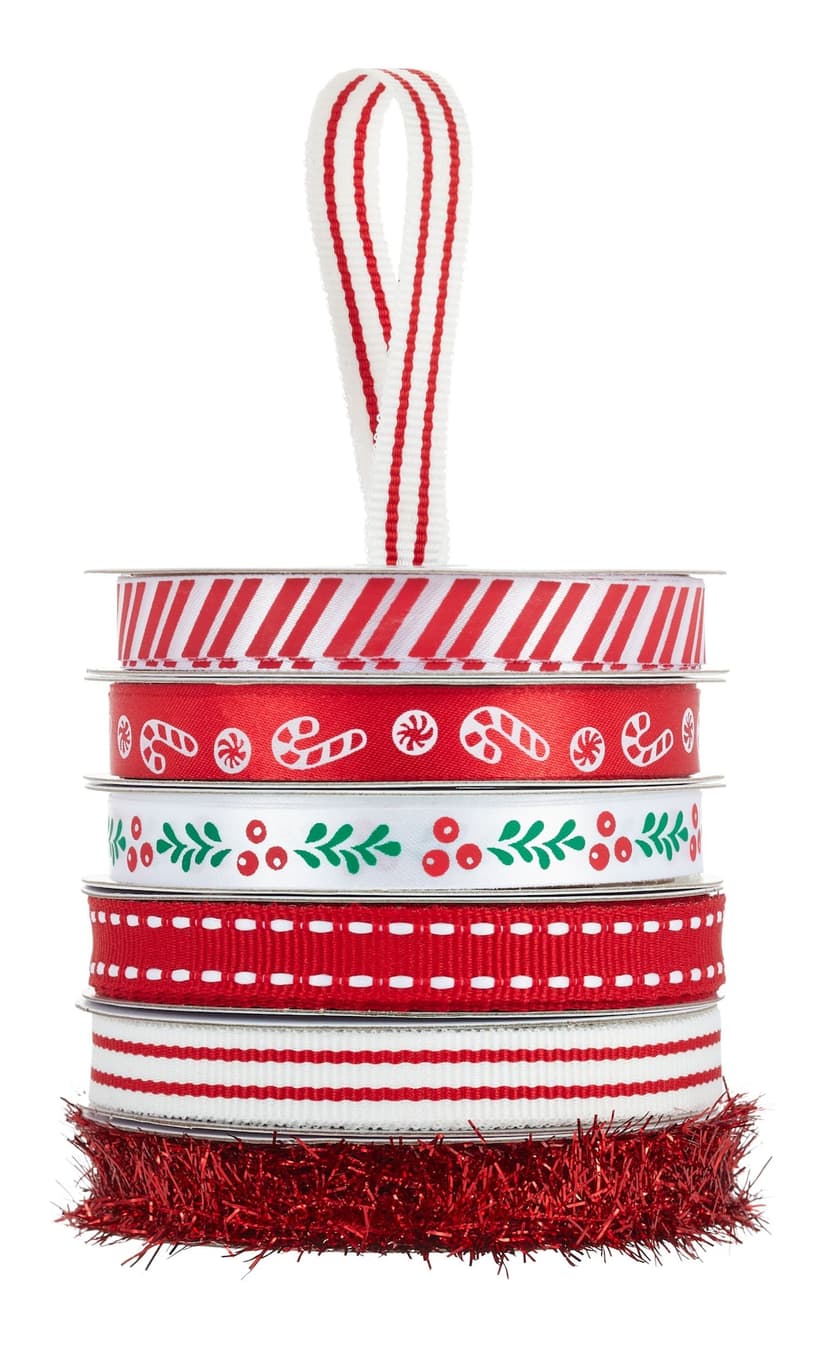 CANVAS Santa's Workshop Collection Narrow Ribbon Spool Christmas Decoration, 6-pk