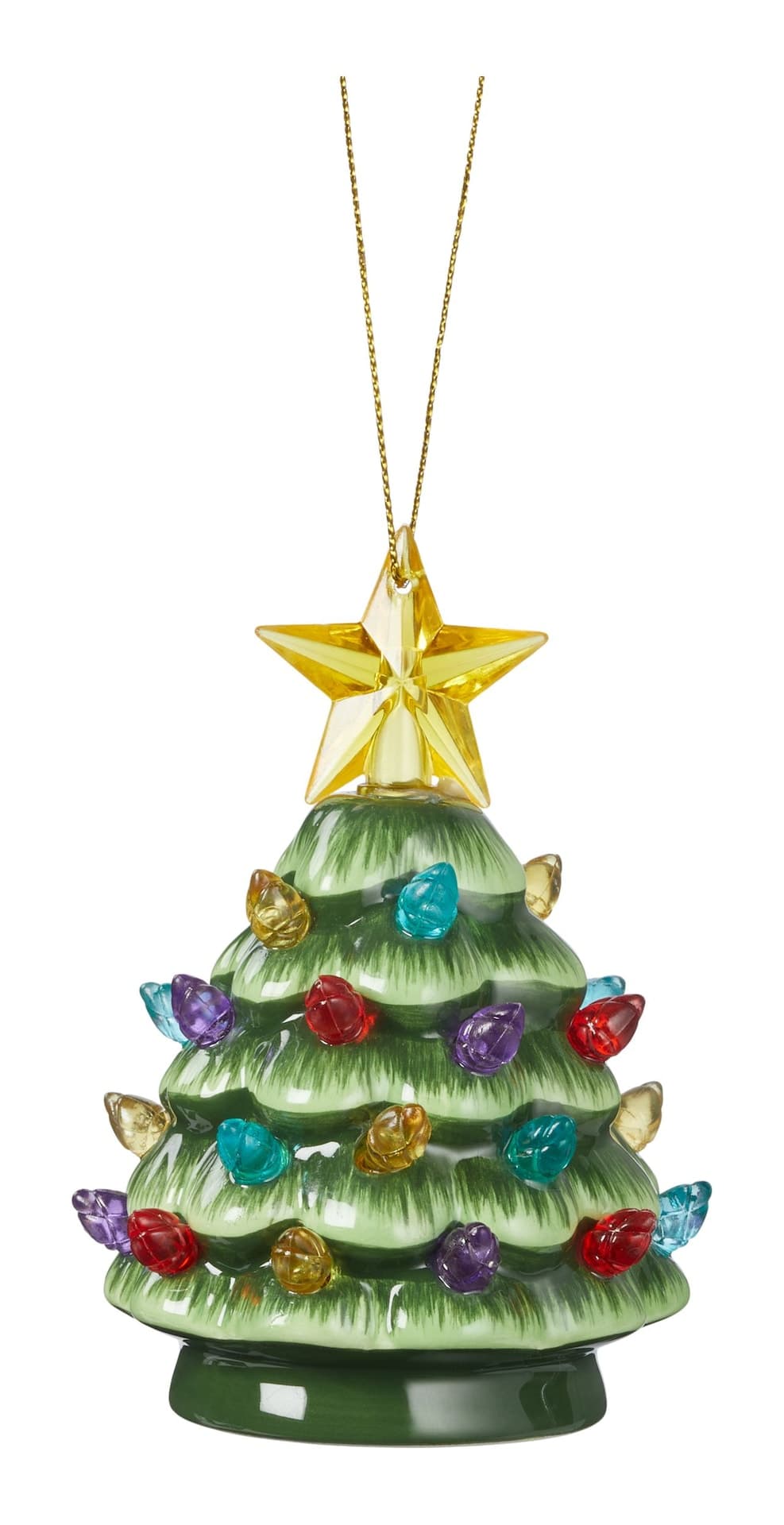 CANVAS Merry & Bright Collection Green Ceramic Pre-lit Tree Christmas Ornament, 4-in