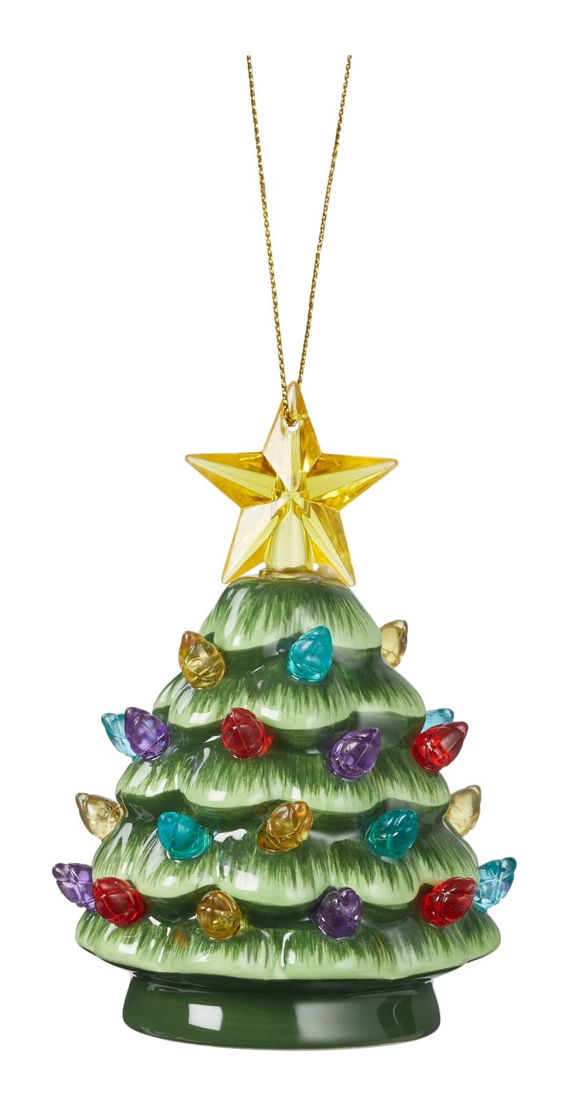 CANVAS Merry & Bright Collection Green Ceramic Pre-lit Tree Christmas Ornament, 4-in