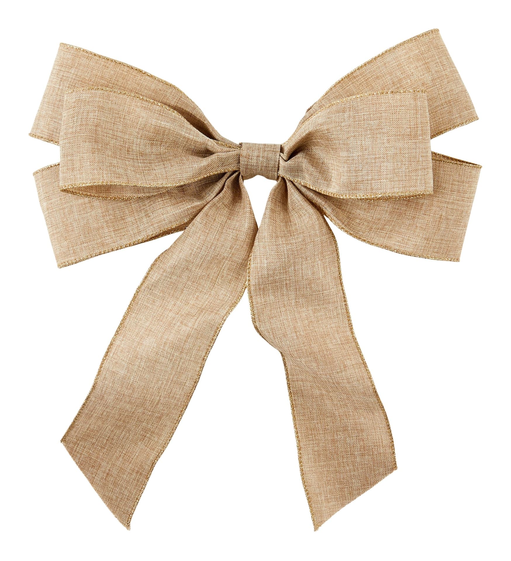 For Living Fabric Holiday Decoration Linen Weave Bow with Gold Wired Edge, 12-in