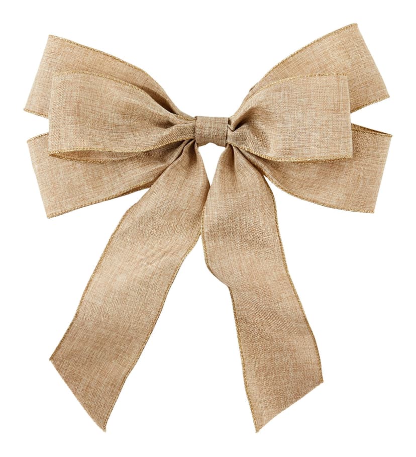 For Living Fabric Holiday Decoration Linen Weave Bow with Gold Wired Edge, 12-in