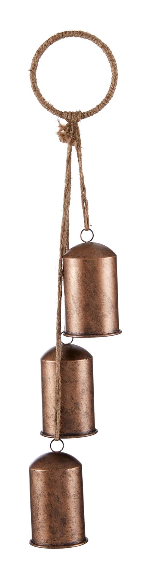 CANVAS Christmas Decoration Door Hanger with 3 Distressed Bronze Bell, 21-in
