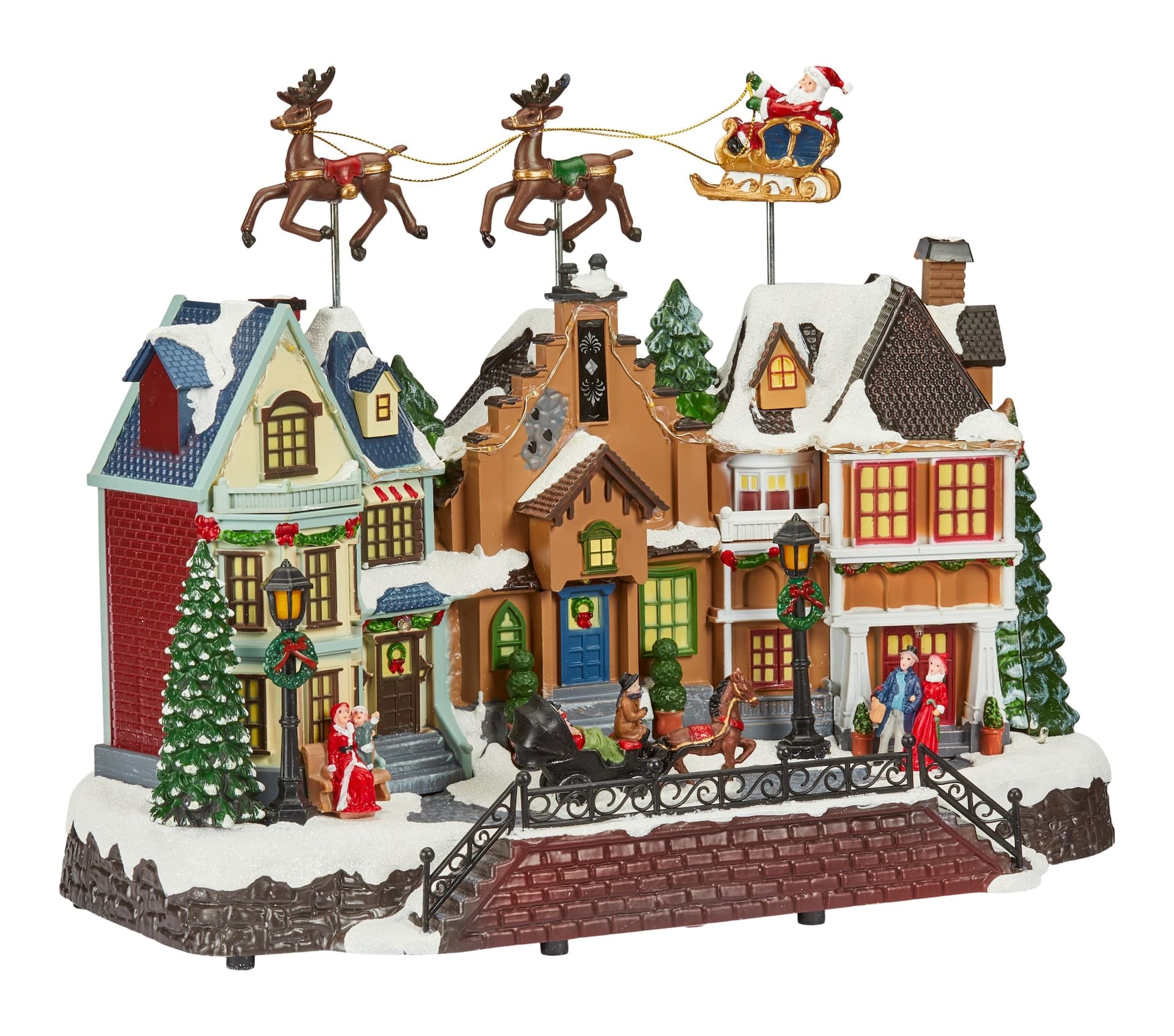 For Living Battery Operated Miniature Christmas Village Scene with Flying Santa's Sleigh Decoration