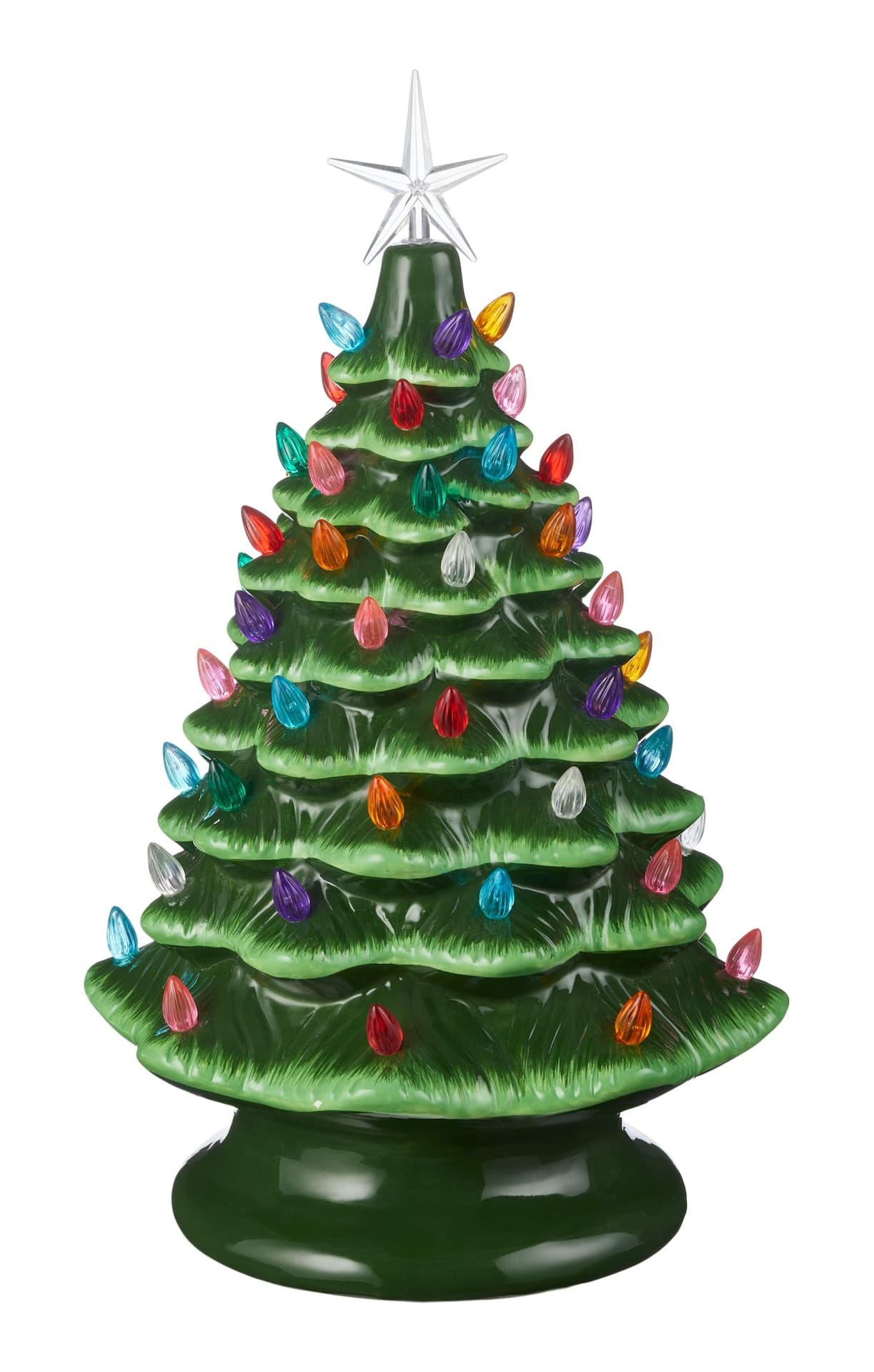 For Living Christmas Collection Battery Operated Green Ceramic Tree, 13.75-in