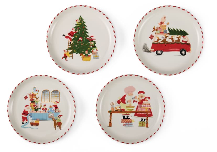 CANVAS Santa's Workshop Collection Festive Dessert Plates, Ceramic, 7-in, 4-pk