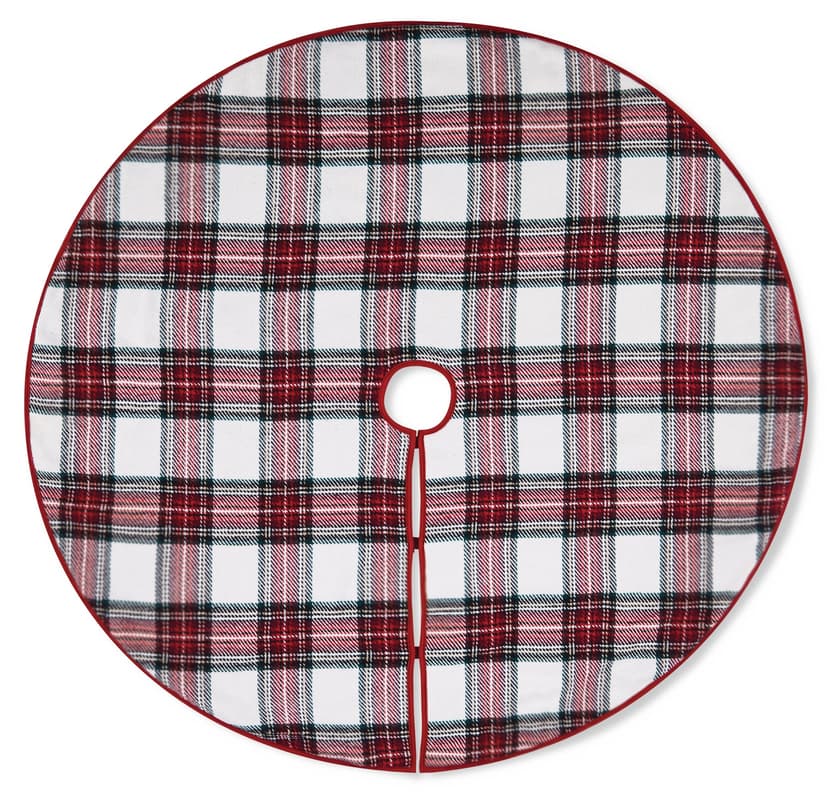 CANVAS Christmas Decoration Plaid Tree Skirt, Red & White, 48-in