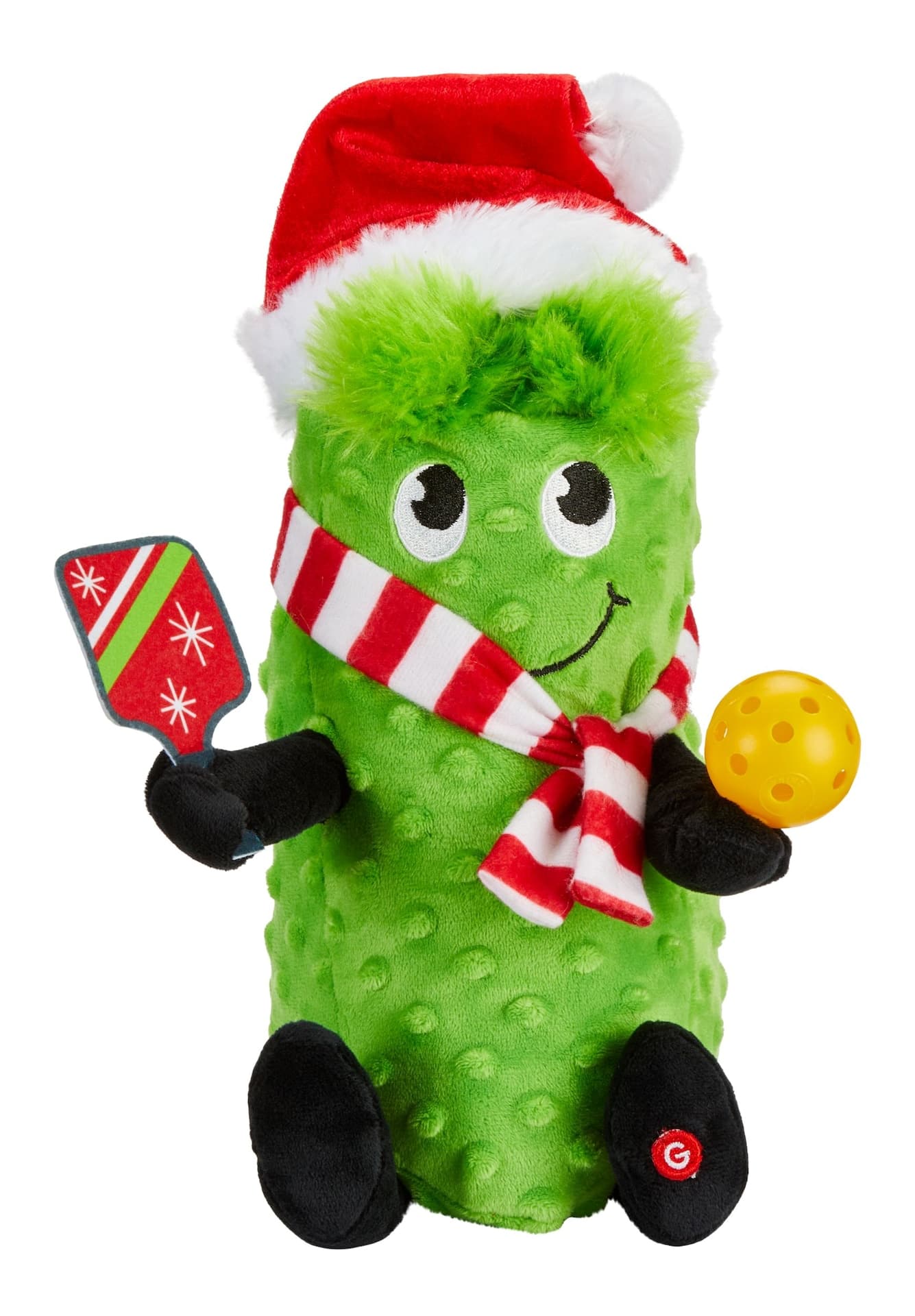 Animated Singing Pickleball Character Indoor Table Top Décor for Christmas, Green/Red, 10.5-in