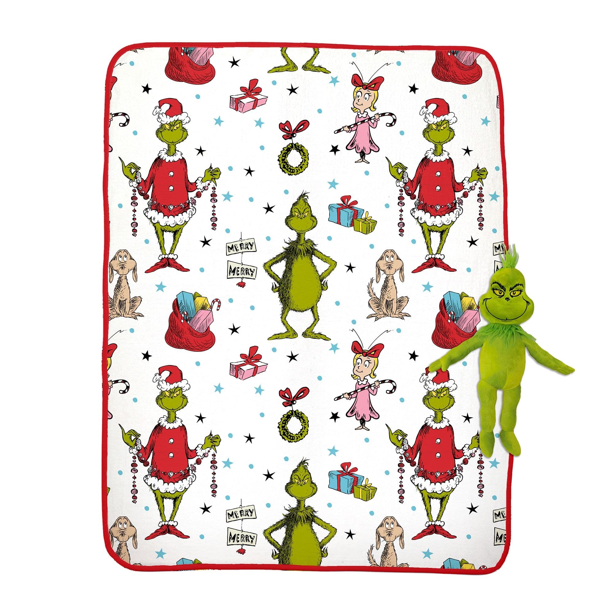 The Grinch Plush Character Cuddle Pillow & Throw Set, 180gsm