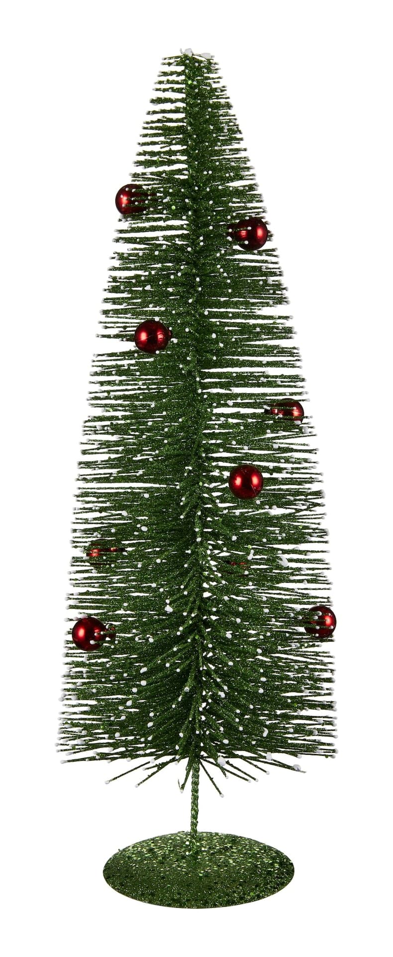 For Living Tabletop Christmas Decoration Glitter Green & Red Bottle Brush Tree, 12-in