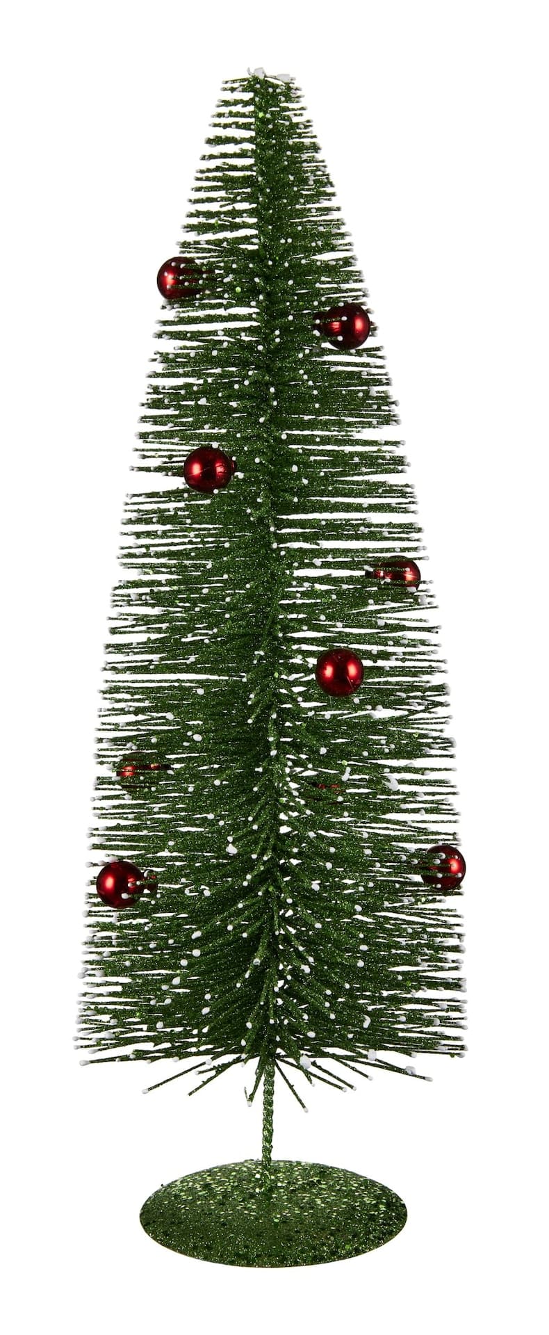 For Living Tabletop Christmas Decoration Glitter Green & Red Bottle Brush Tree, 18-in