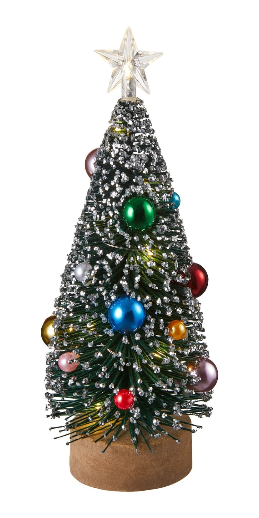 For Living Tabletop Christmas Decoration Pre-Lit Multi Coloured Mini Bottle Brush Tree, 9-in