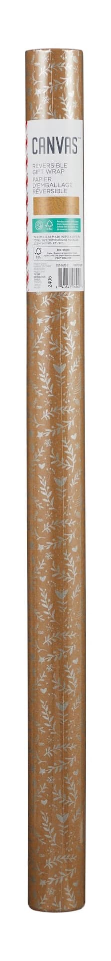 CANVAS Reversible Holiday Gift Wrap Single Roll, Silver Frost, 40-sq.ft.