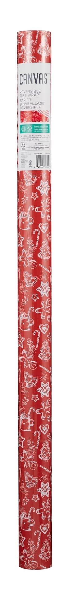 CANVAS Reversible Wrap Single Roll, Santa's Workshop, 40-sq-ft, Red