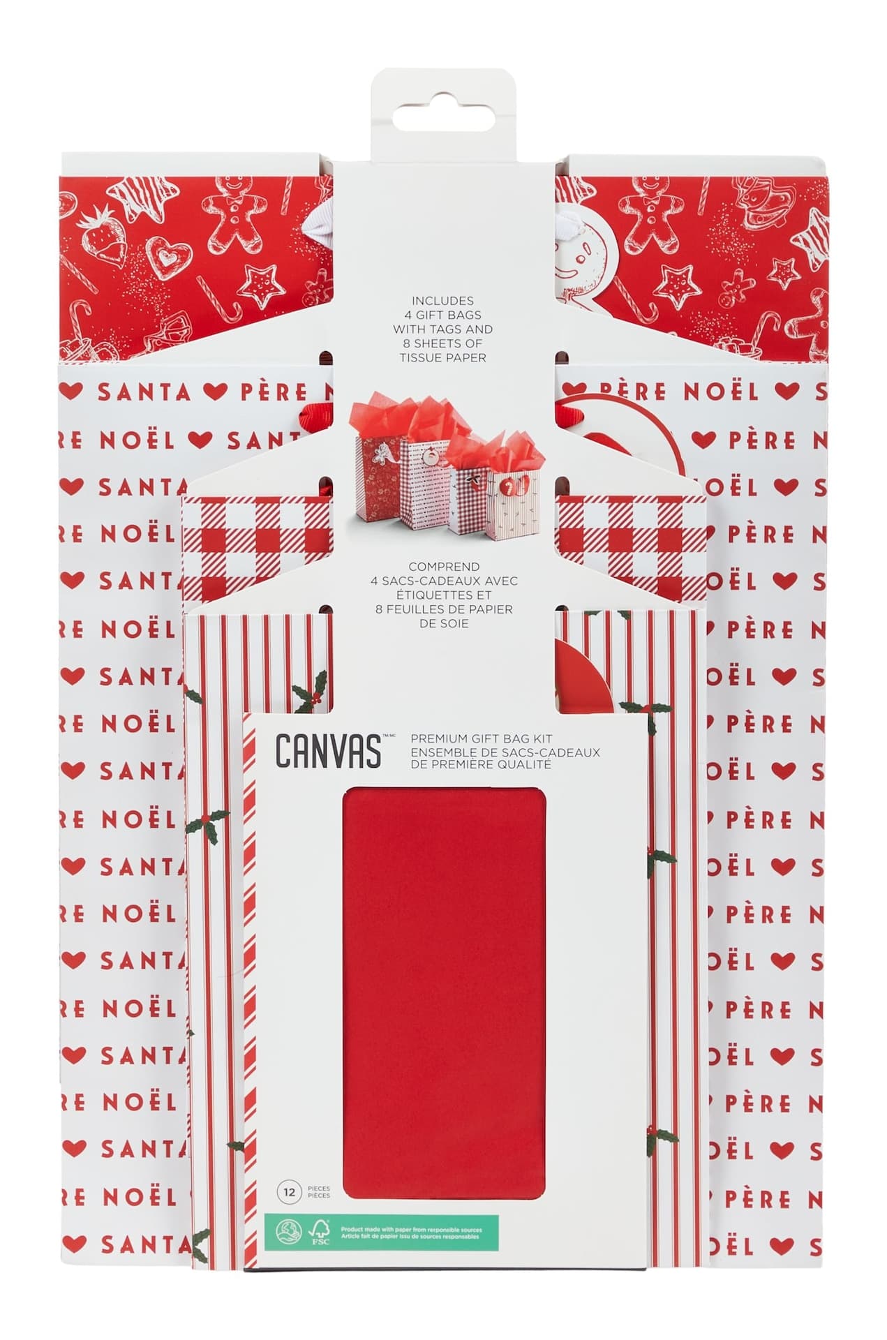 CANVAS Holiday Gift Bag Kit, 4 Bags with Tissue Paper & Tags, Santa's Workshop