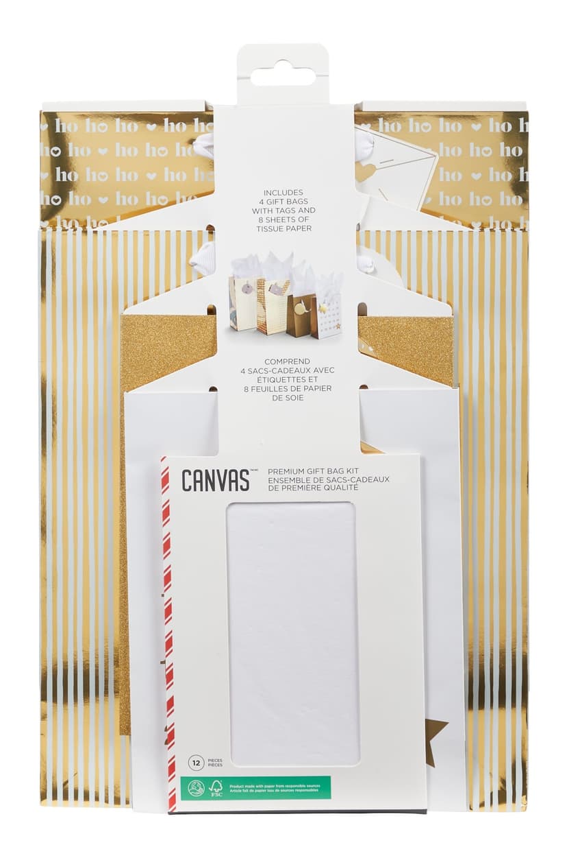 CANVAS Holiday Gift Bag Kit, 4 Bags with Tissue Paper and Tags, Golden Moments