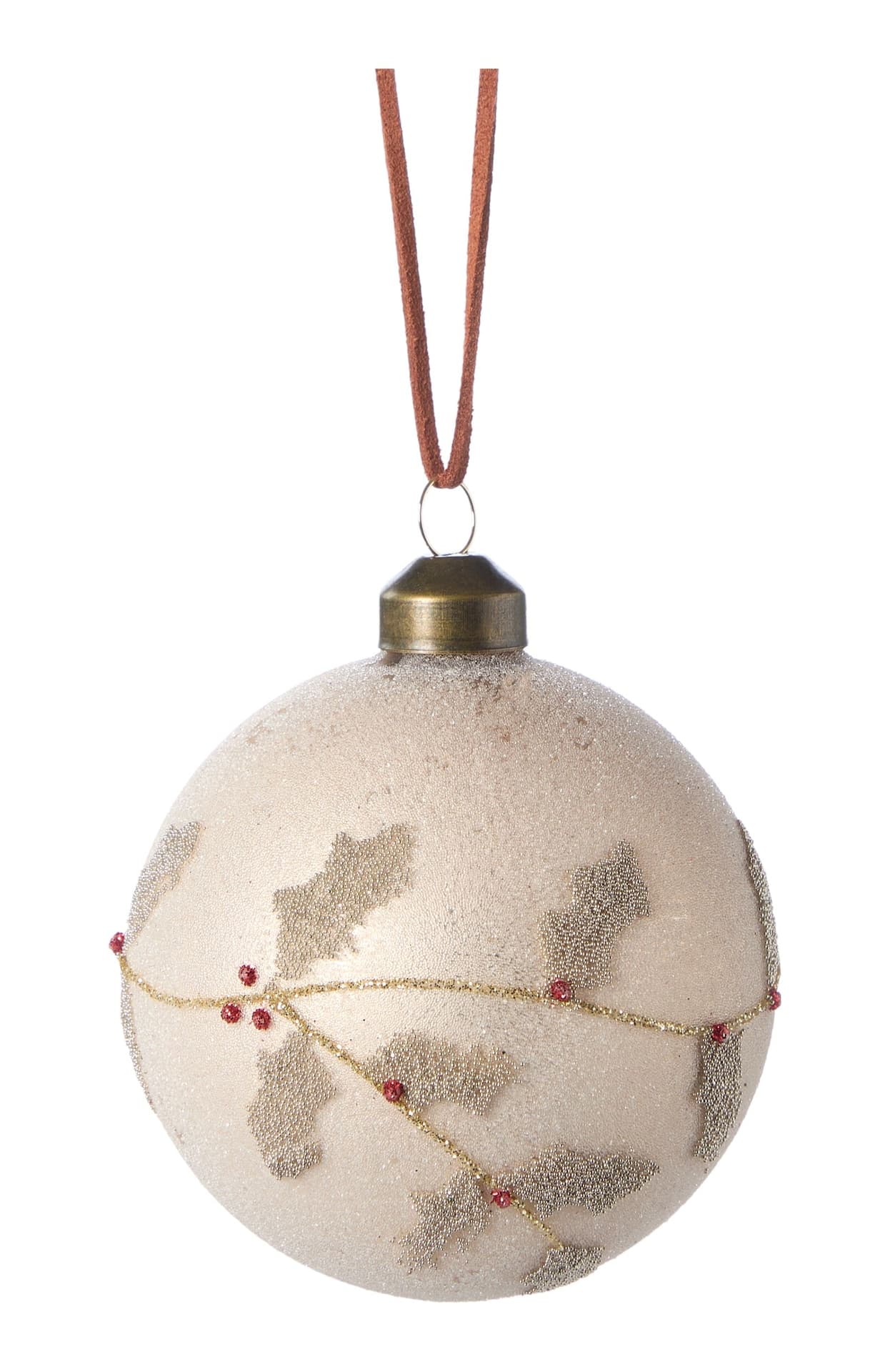 CANVAS Holiday Homecoming Trend Collection Glass Frosted Balls with Leaves and Berries Christmas Ornament