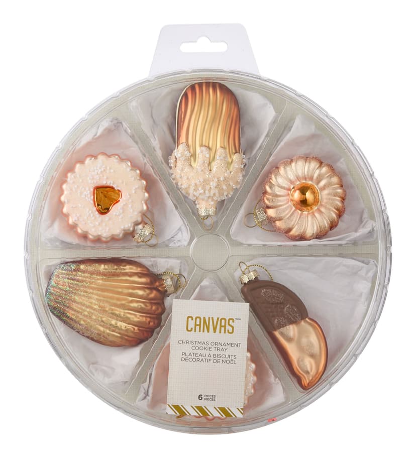 CANVAS Holiday Homecoming Trend Collection Round Box Of Cookies Christmas Ornament, 6-pc