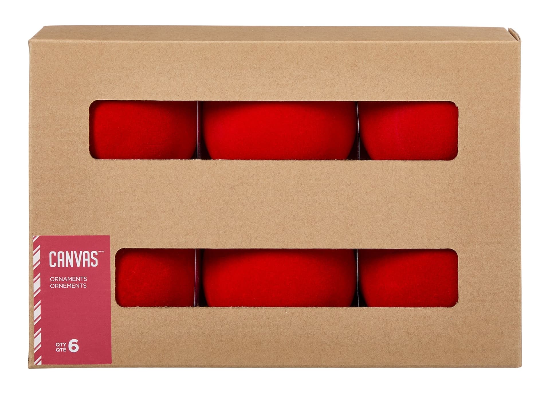 CANVAS Canadian Christmas Collection Flocked Shatterproof Set, 80-mm, 6-pc