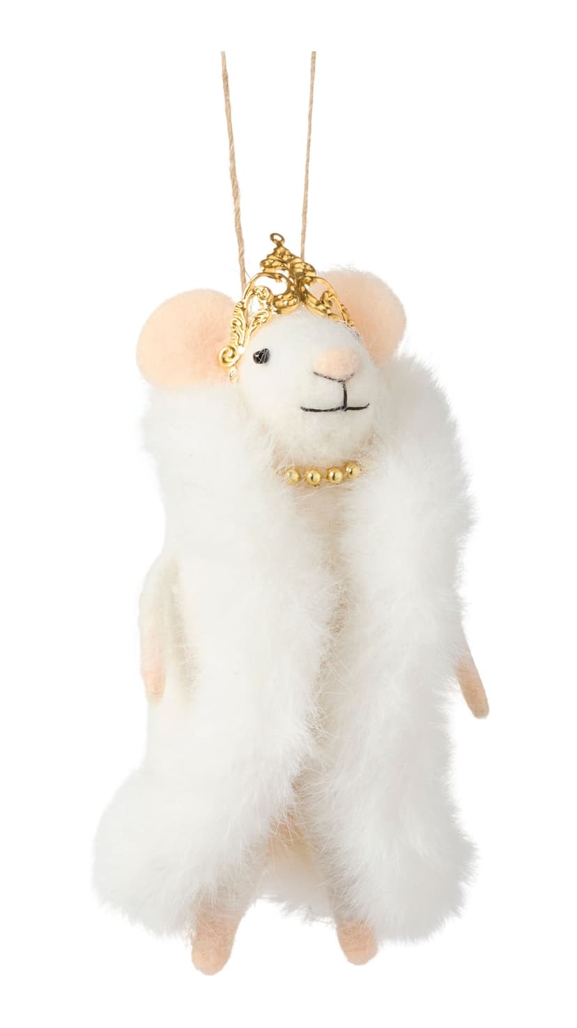 CANVAS Golden Moments Collection "Coco" Felt Drama Queen Mouse with Fur Coat and Crown, 5.1-in