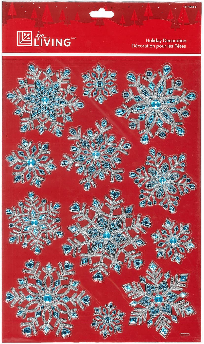 For Living Christmas Decoration Snowflake Window Clings, Assorted Style