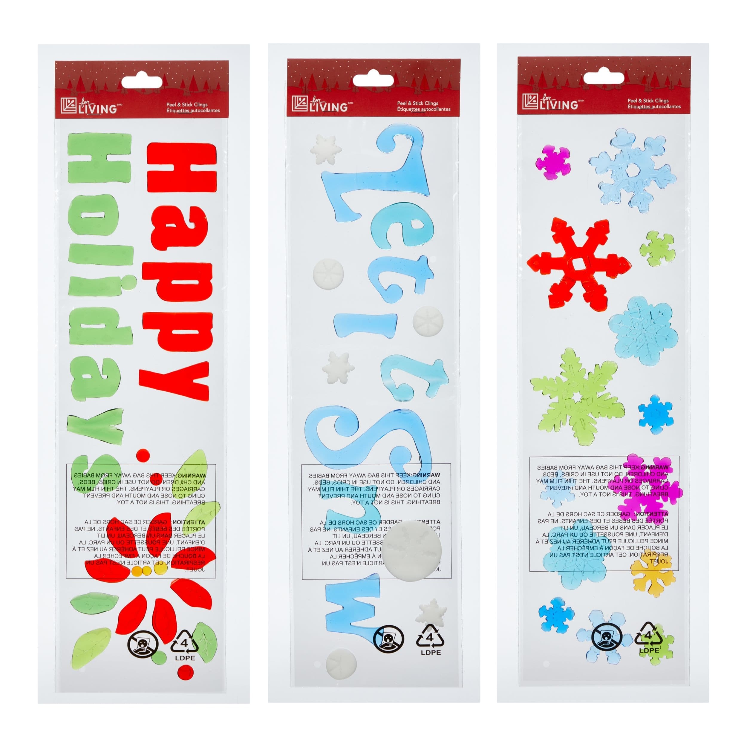 Design Group Decorative Christmas Wall/Window Gel Clings, Random Design, Reusable, 5.5 x 21-in