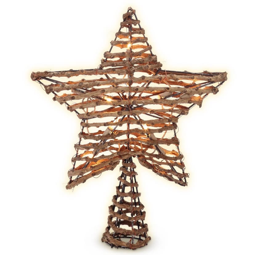 CANVAS Pre-Lit Rattan Star Christmas Tree Topper, 11 1/2-in
