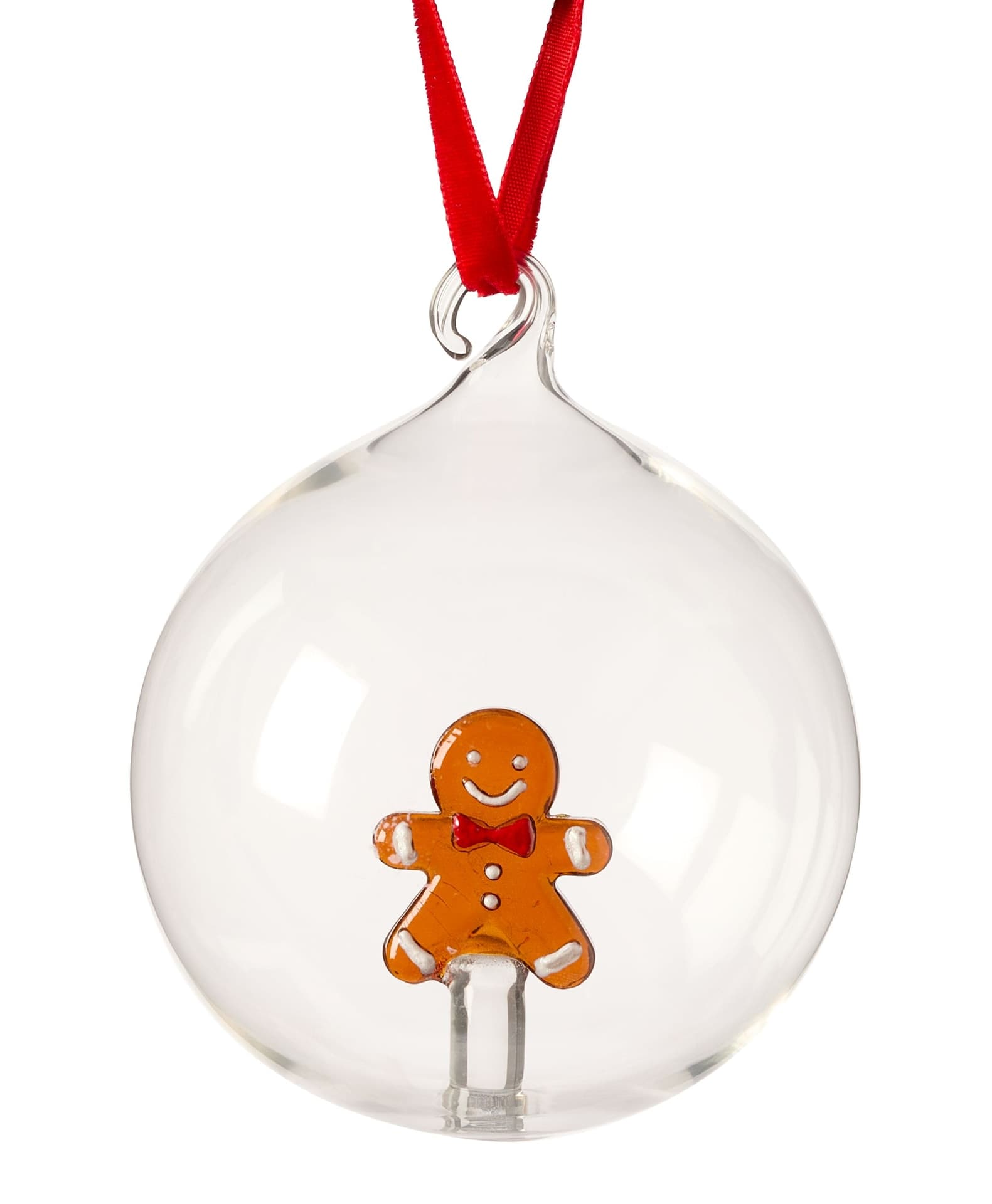 CANVAS Classic Red Christmas Collection Clear Glass Ball with Gingerbread Man Ornament, 3-in