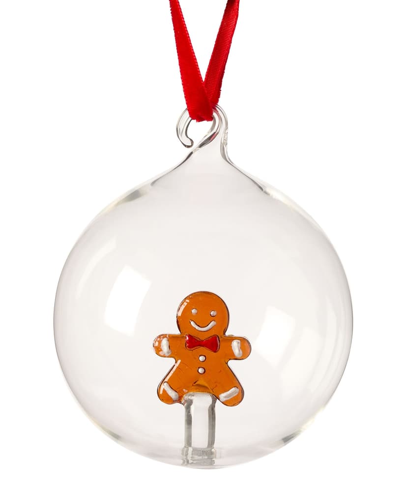 CANVAS Classic Red Christmas Collection Clear Glass Ball with Gingerbread Man Ornament, 3-in