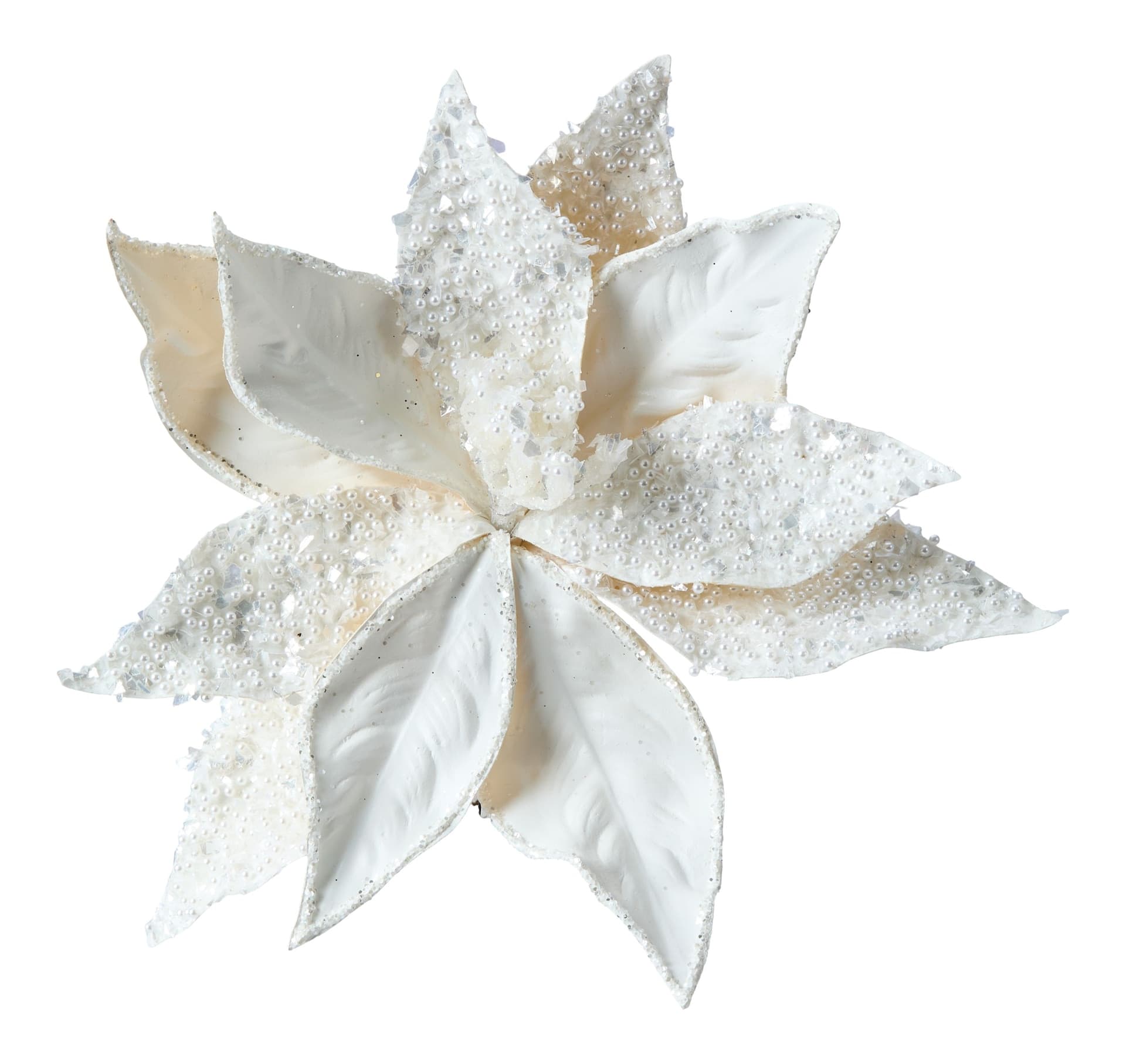 CANVAS White Christmas Collection Fabric Poinsettia Clip with Pearls, 9.4-in