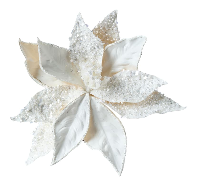 CANVAS White Christmas Collection Fabric Poinsettia Clip with Pearls, 9.4-in
