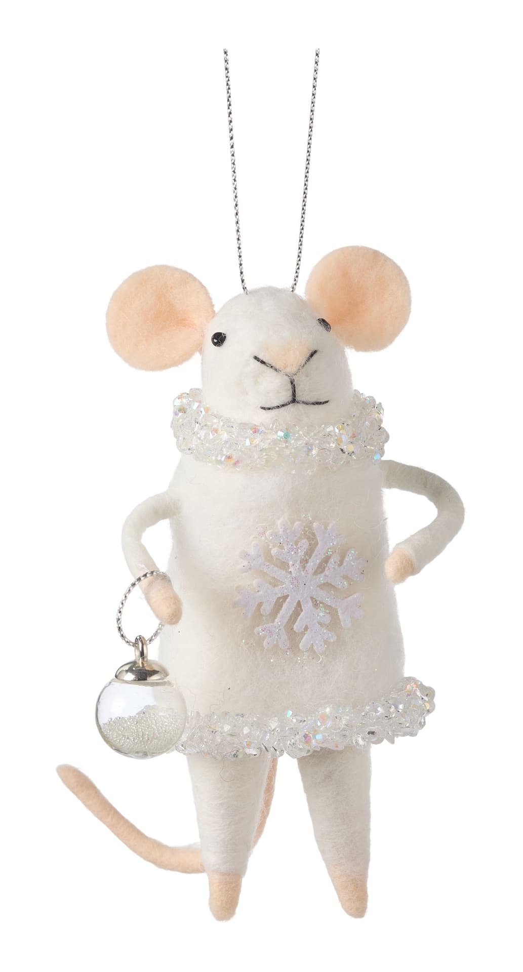 CANVAS White Christmas Collection "Starla" Felt Mouse with Iridescent Dress and Bauble, 4.9-in