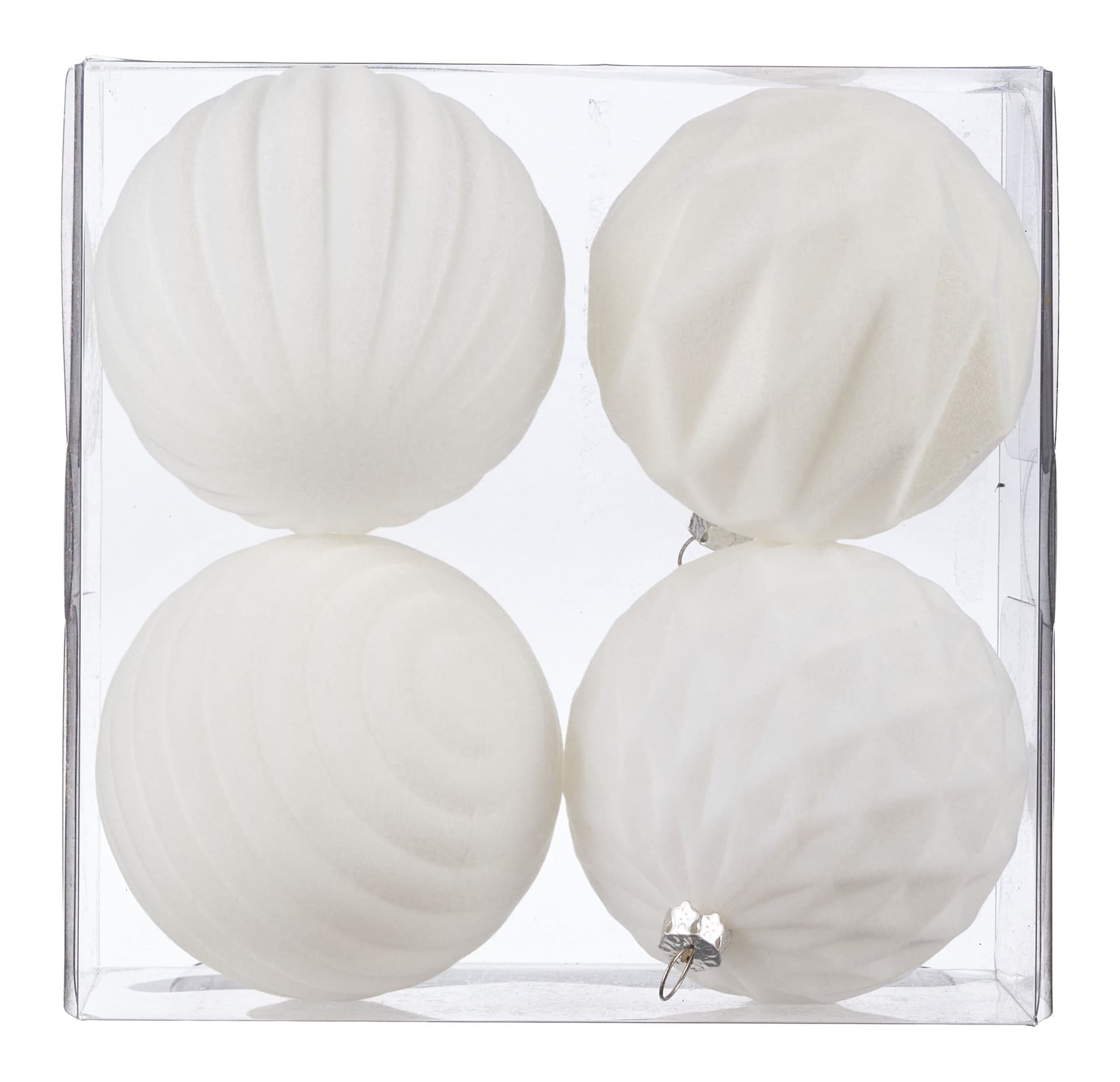 CANVAS White Christmas Collection Flocked Shatterproof Ball, 60-mm, 4-pc