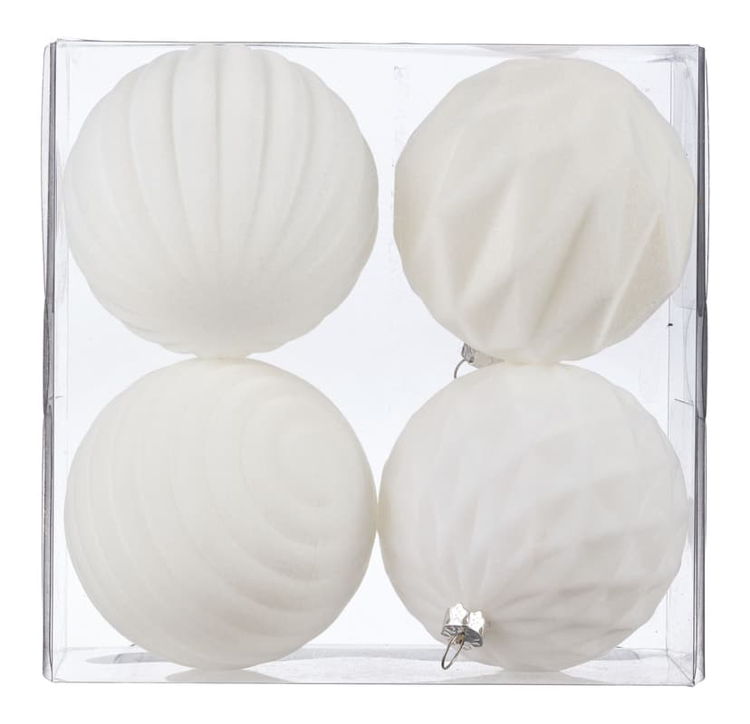 CANVAS White Christmas Collection Flocked Shatterproof Ball, 60-mm, 4-pc