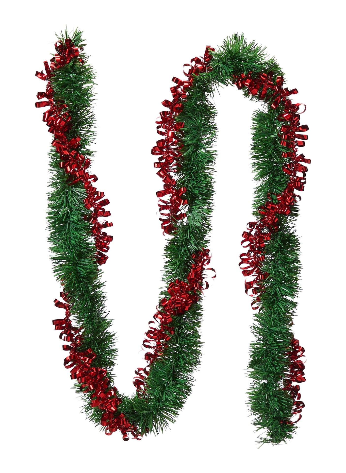 FOR LIVING Matte Green and Red Curly Tinsel Garland, 6.5-ft