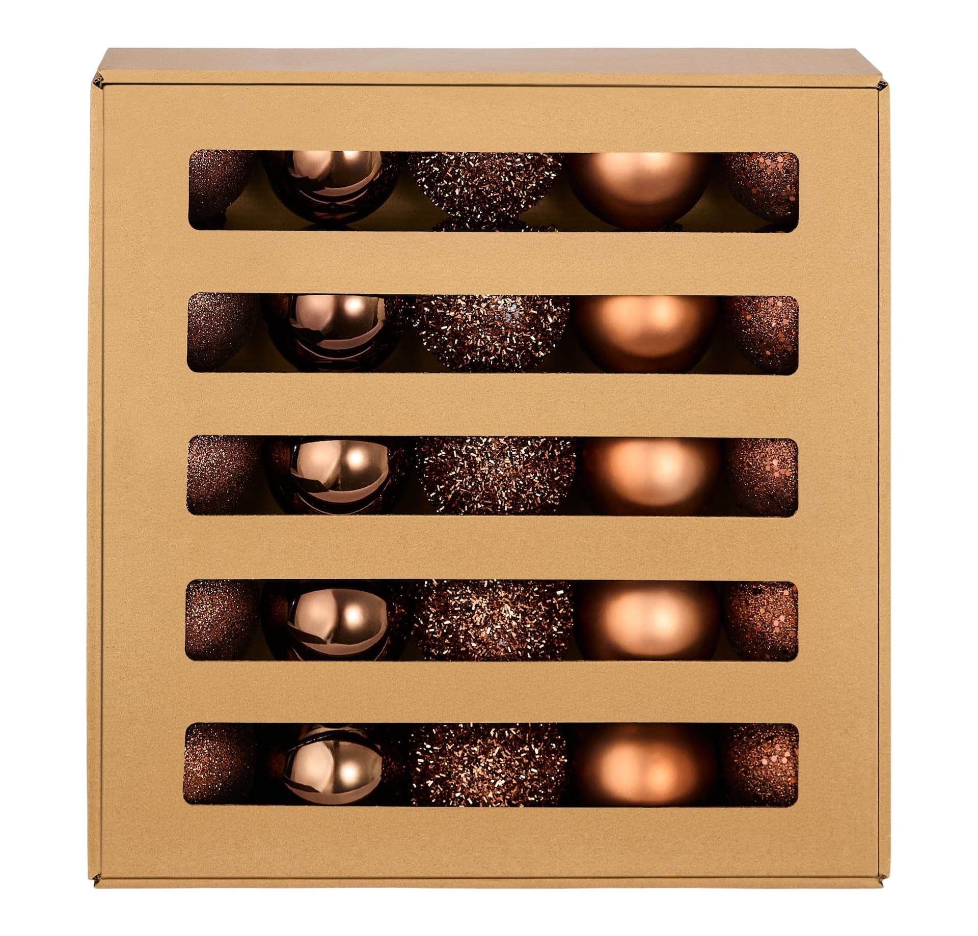For Living Shatterproof Ball Christmas Ornament Set in Corrugate Box, Sugar Brown, 80-mm, 25-pc