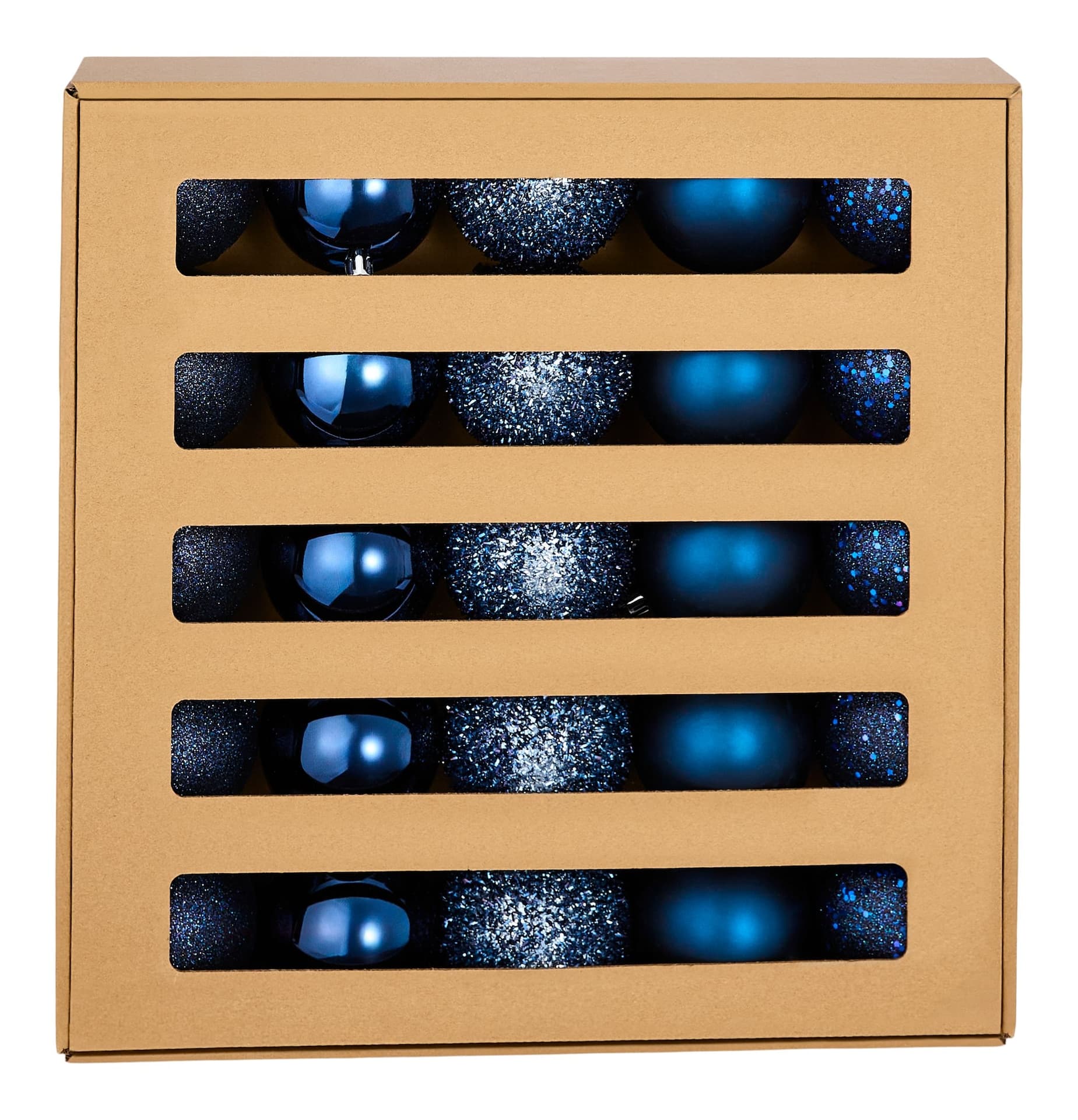 For Living Shatterproof Ball Christmas Ornament Set in Corrugate Box, Blue, 80-mm, 25-pc