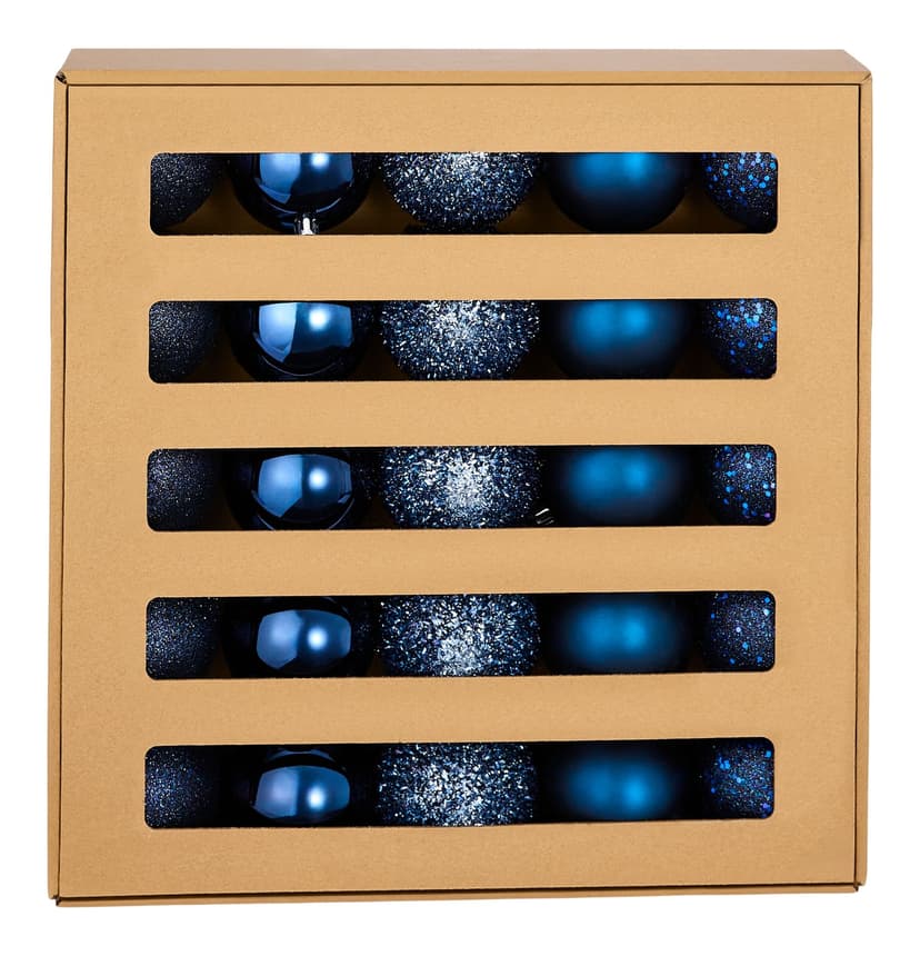 For Living Shatterproof Ball Christmas Ornament Set in Corrugate Box, Blue, 80-mm, 25-pc