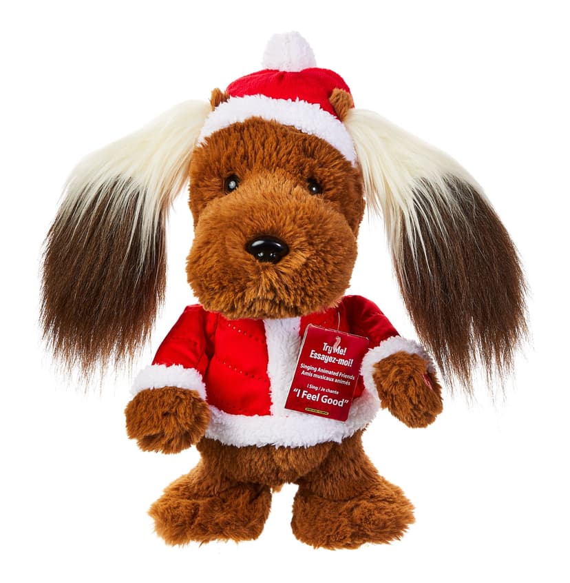 Dan Dee Animated Side to Side Dancing Musical Christmas Decoration Dog Plush, Brown, 13-in