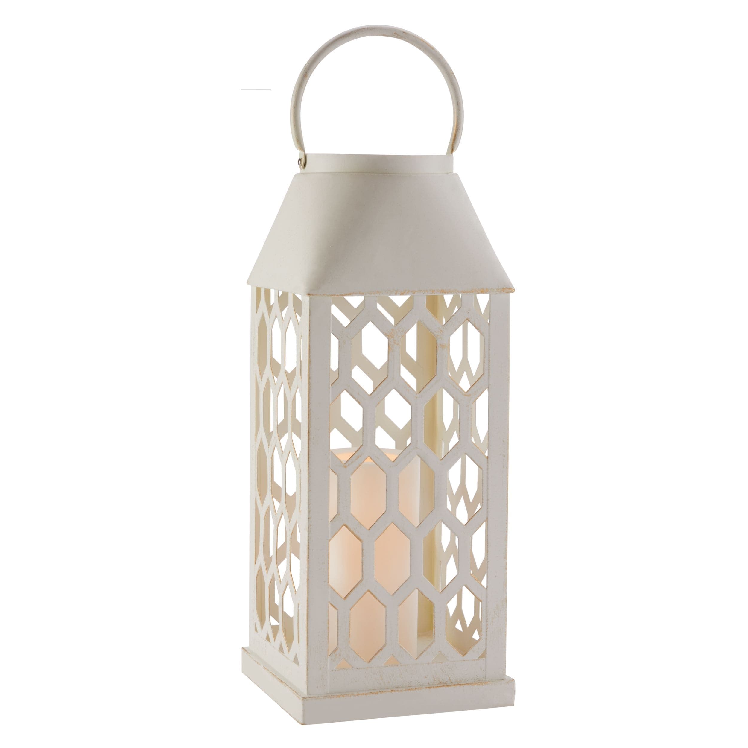 CANVAS Metal LED Christmas Decoration Cutout Lantern, with Faux Candle, White, 22-in