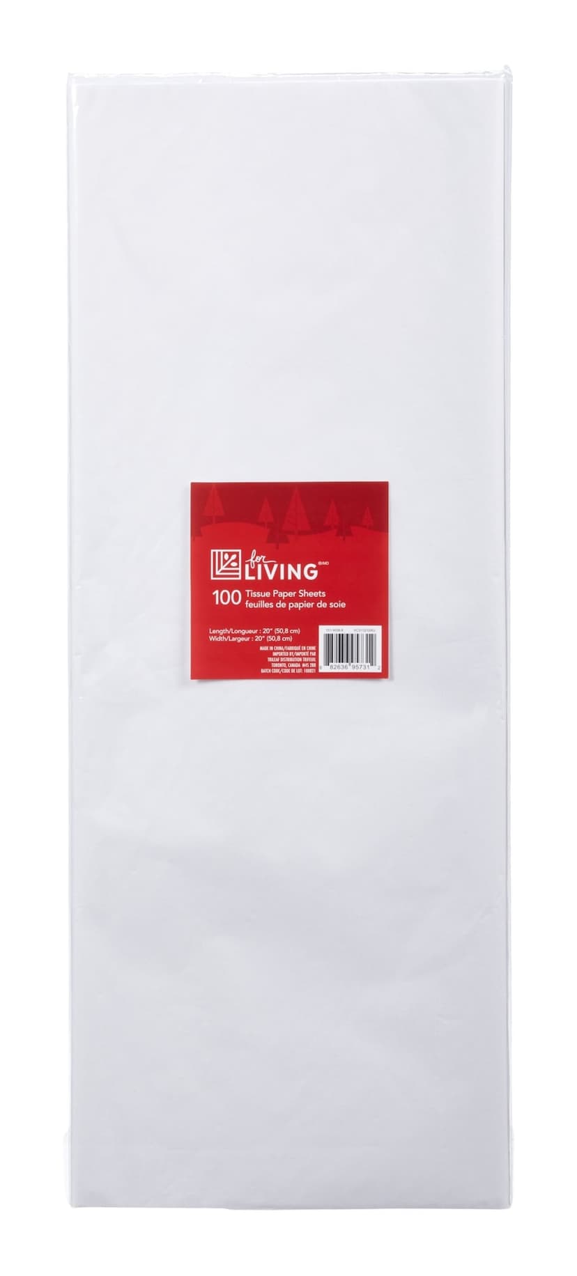 For Living Christmas Decoration Tissue Gift Wrap, White, 50-pc