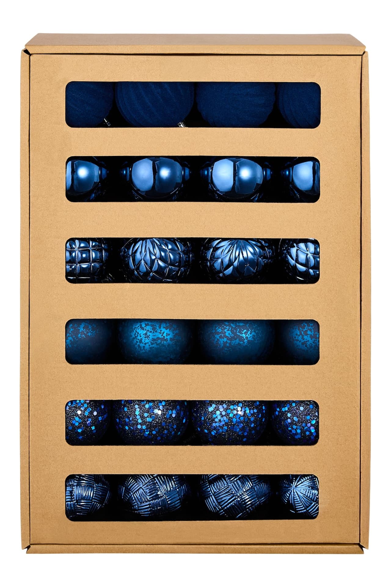 For Living Shatterproof Ball Christmas Ornament Set in Corrugate Box, Blue, 60-mm, 48-pc